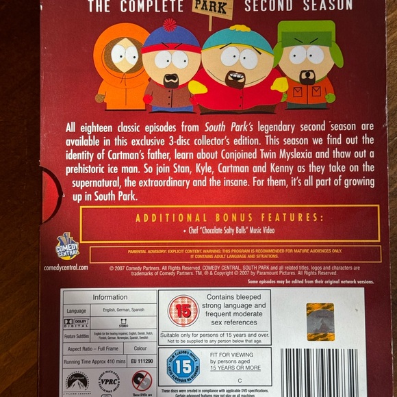 South Park The Complete Second Season. 3 Disc Dvd Set. Hilarious Funny Foul - Picture 2 of 8